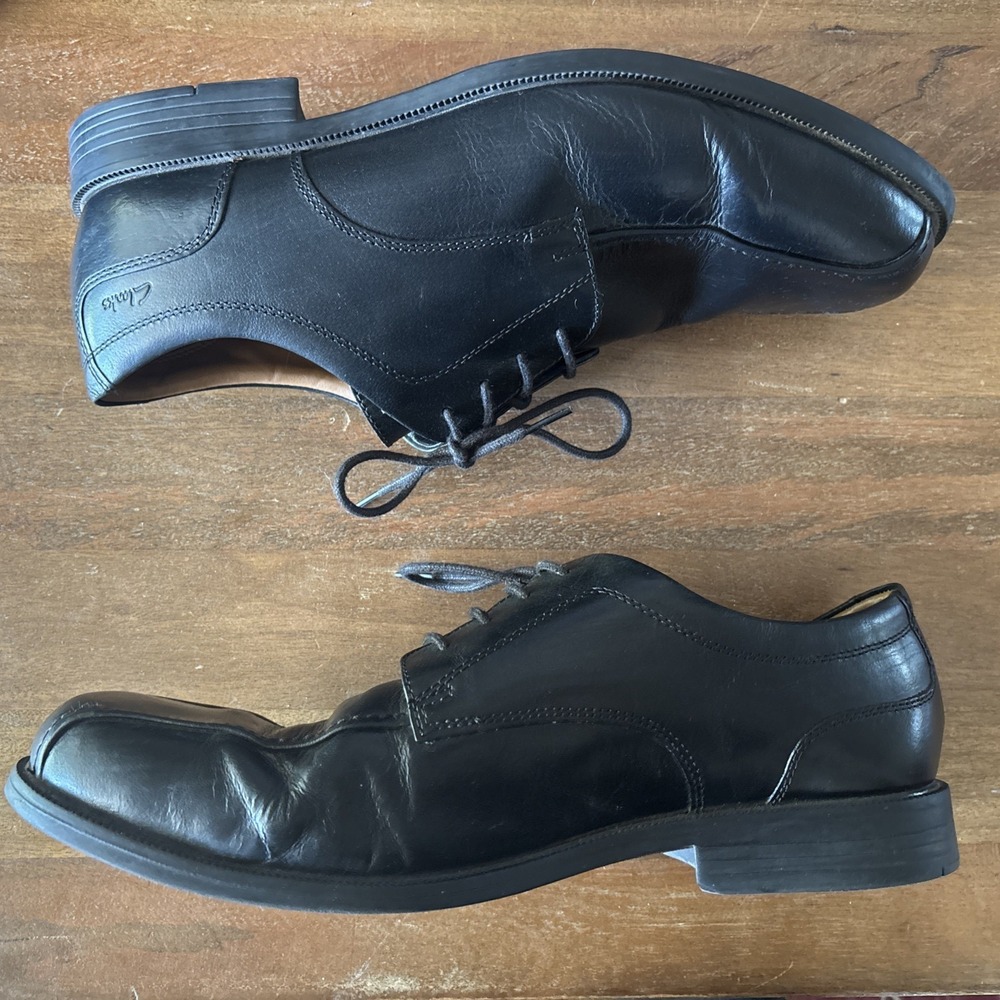 Clarks Tilden Black Leather Oxfords Lace Up Dress Shoes Men Sz 12W US/45EU GUC